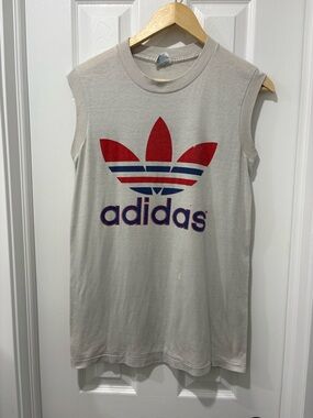 Vintage 1980s adidas Trefoil Sleeveless Tee men’s small tank top